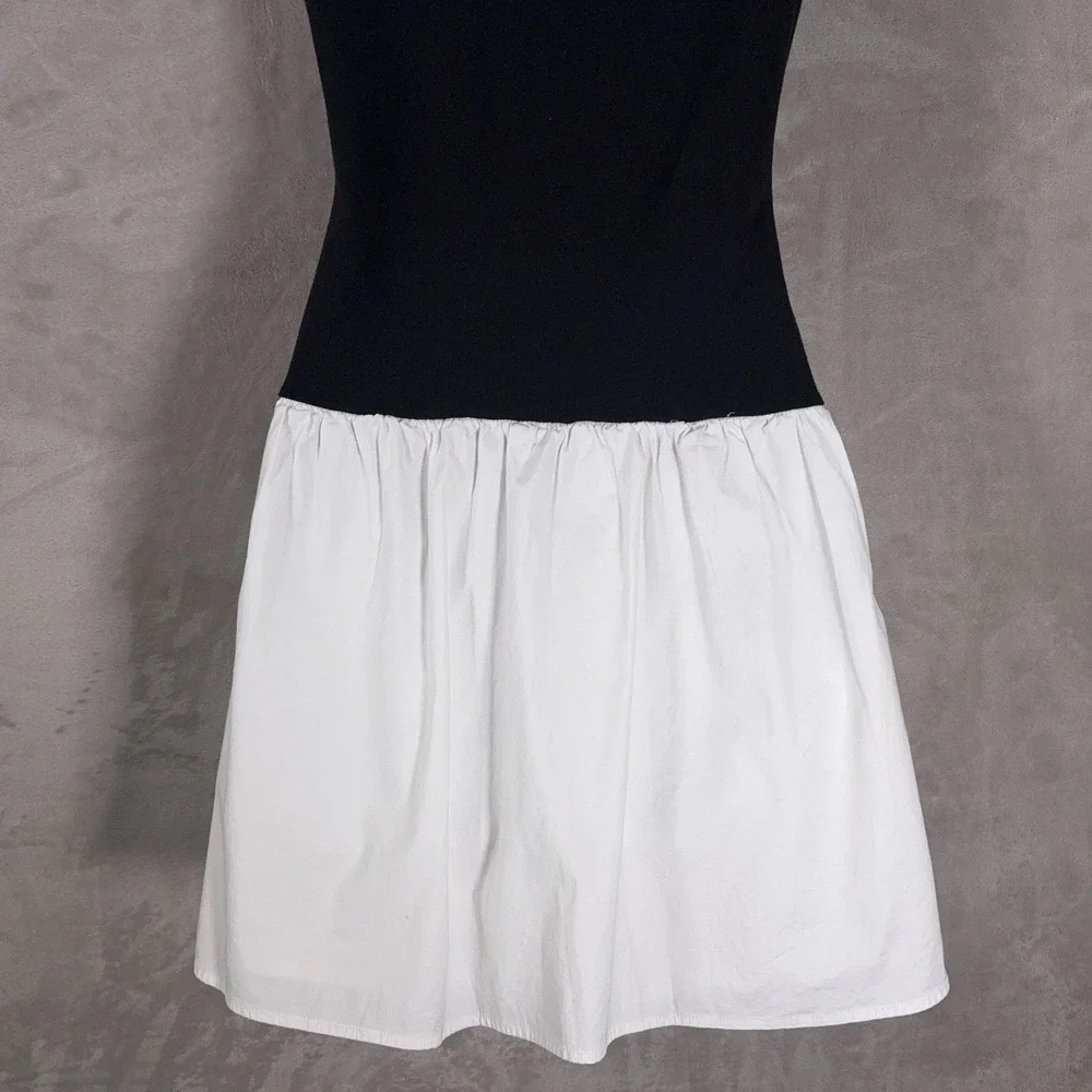 Reformation Alyssa Knit Mini Dress Womens Medium Black White Drop Waist Tank